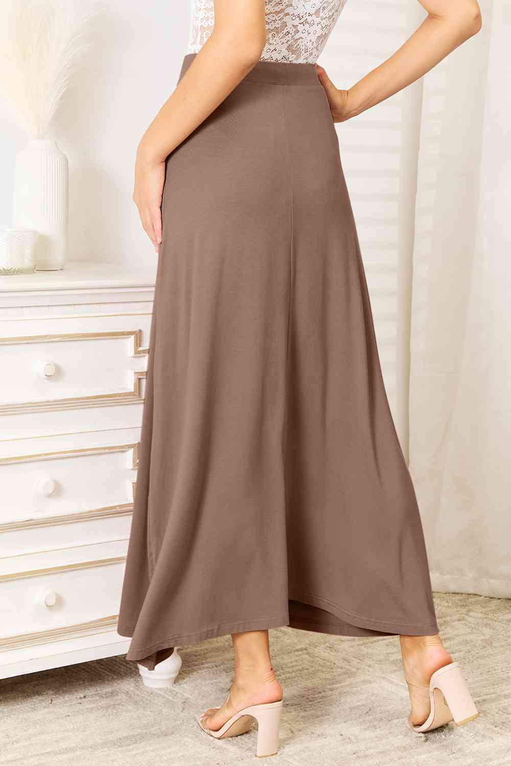 Double Take Full Size Soft Rayon Drawstring Waist Maxi Skirt Rayon-1