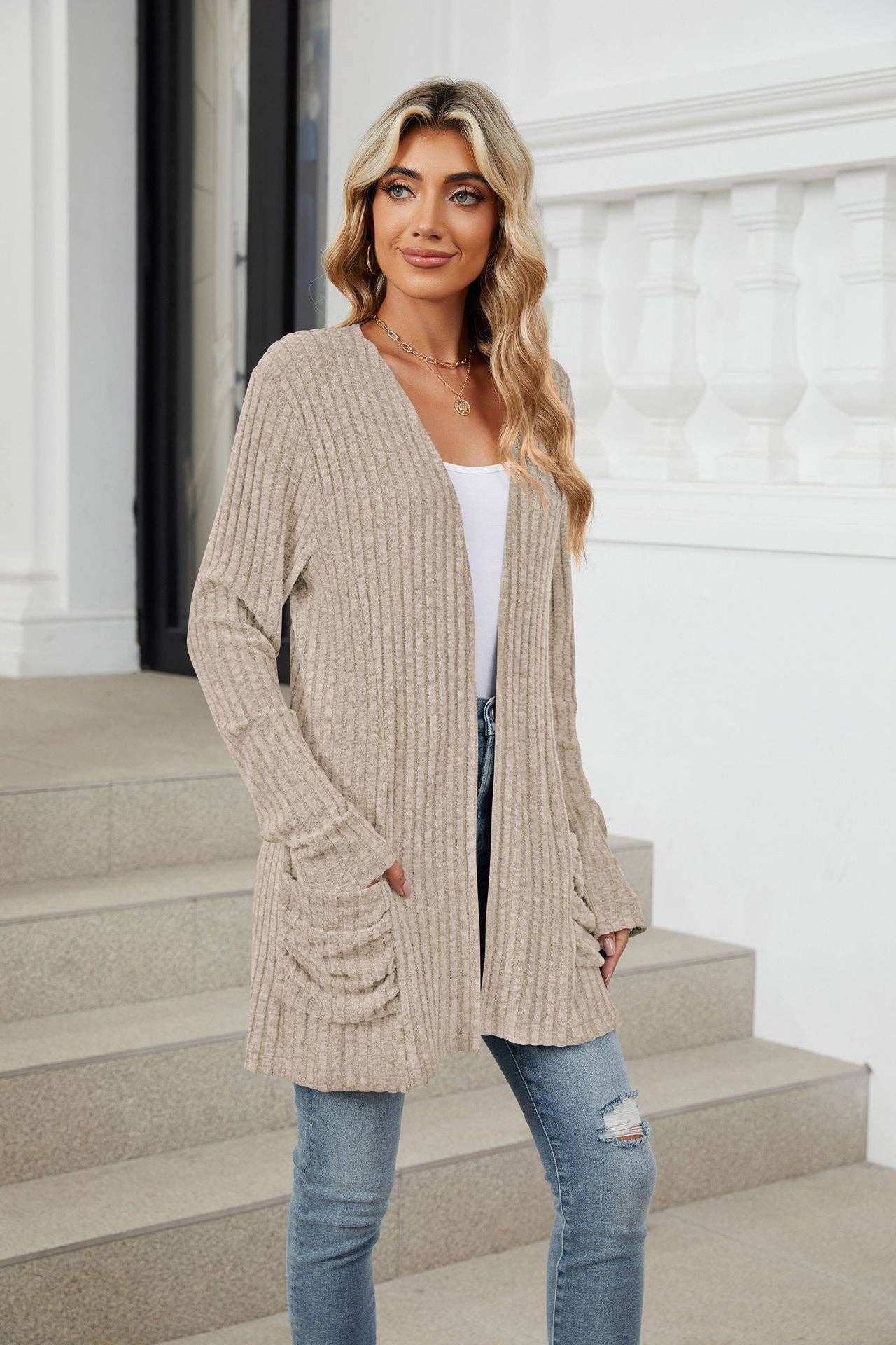 Pocket Long-sleeved Cardigan Sweater
