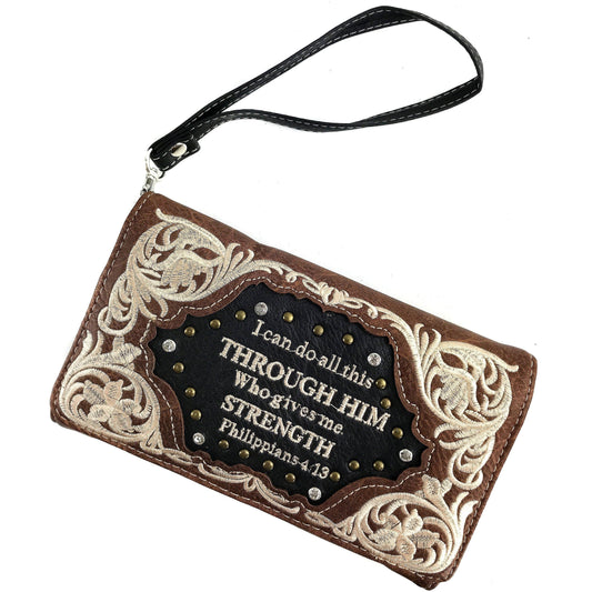Bible Verse Philippians 4:13 Embroidery Crossbody Wallet