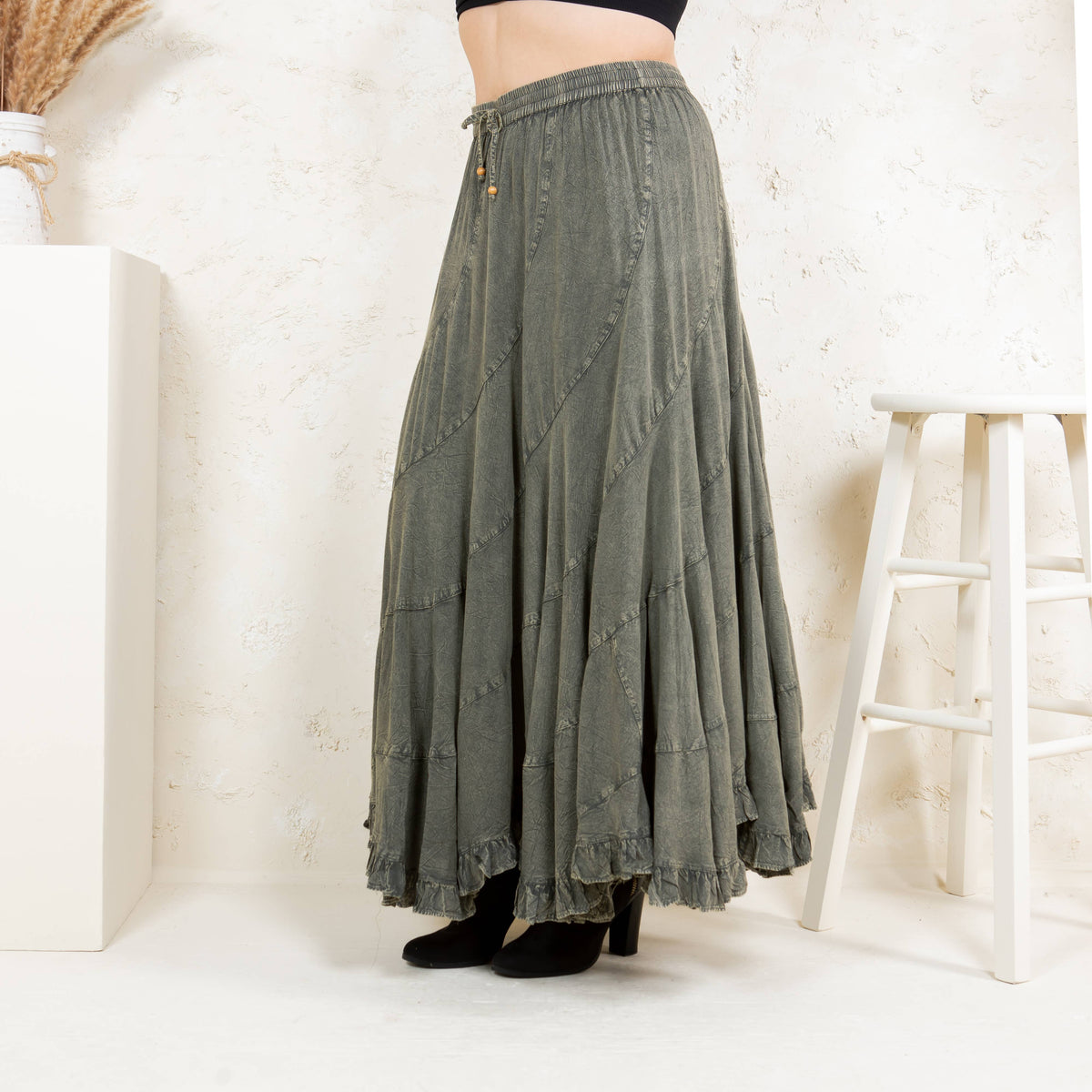 Boho Flair: Asymmetrical Mid-Length Skirt