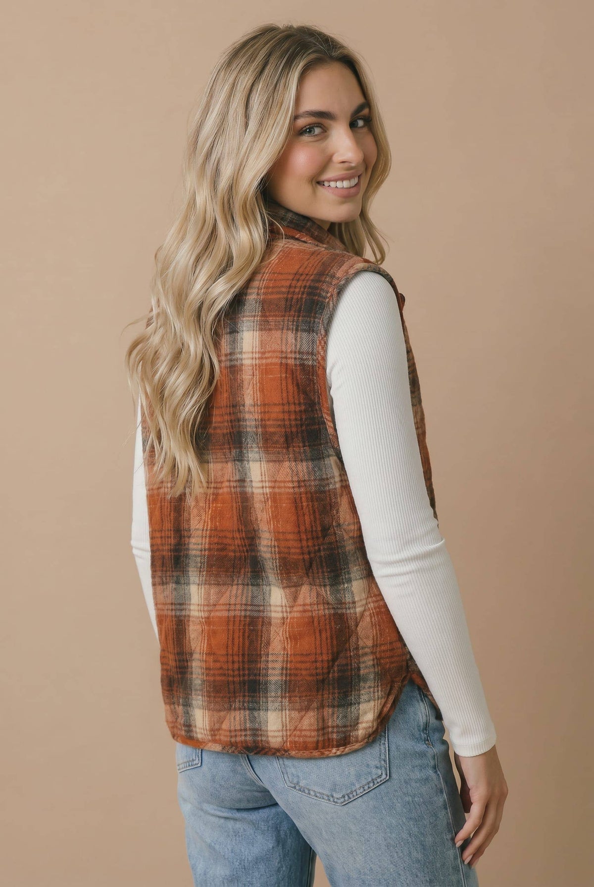 Pre-Order: Plaid Quilted Snap Button Puffer Vest