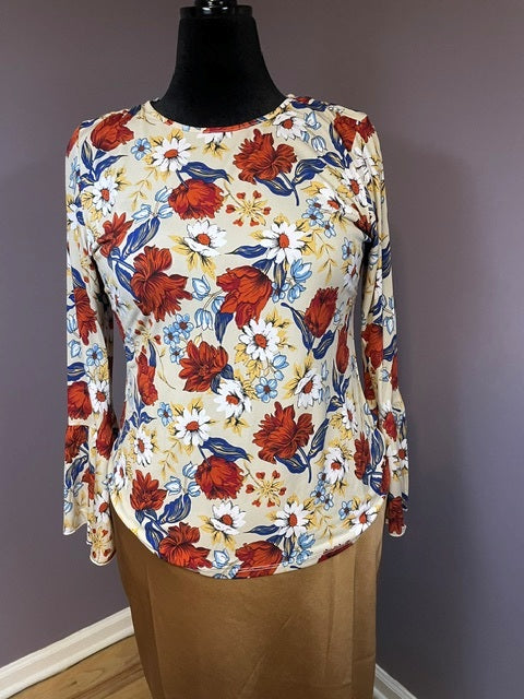Taupe & Rust Floral Bell Sleeve Top